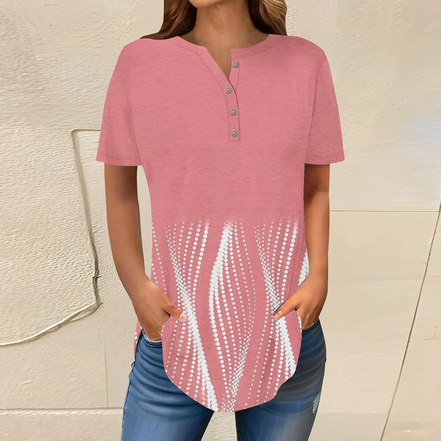 SHAOBGE Summer Tops for Women 2025 Vacation Trendy V Neck Boho Short Sleeve Shirts Casual Loose Comfy Tunics