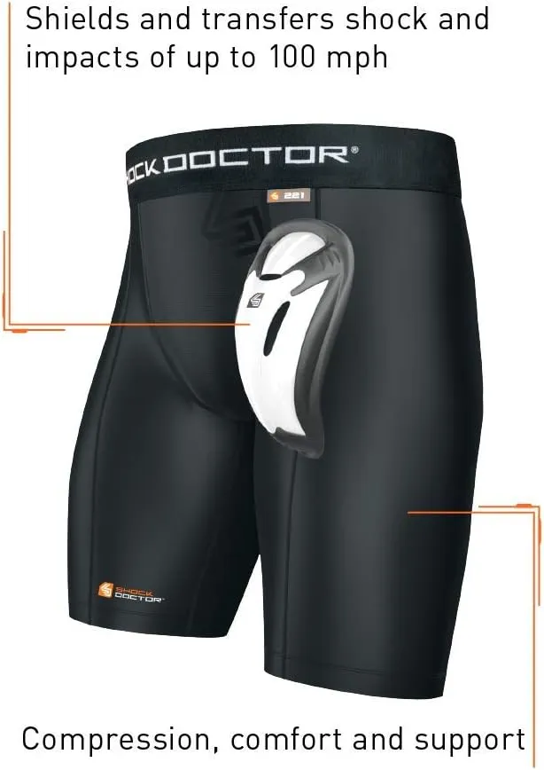 Shock Doctor Men's Core Support Hockey Shorts with Protective Bioflex Cup (Adult)