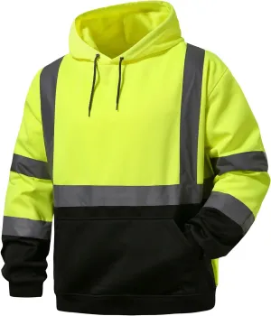 SKSAFETY Hi Vis Work Safety hoodie for Men - Class 3 High Visibility Reflective Hoodie Jacket, High Vis Pullover Hoodie with Black Bottom, Construction Sweatshirts with Pockets