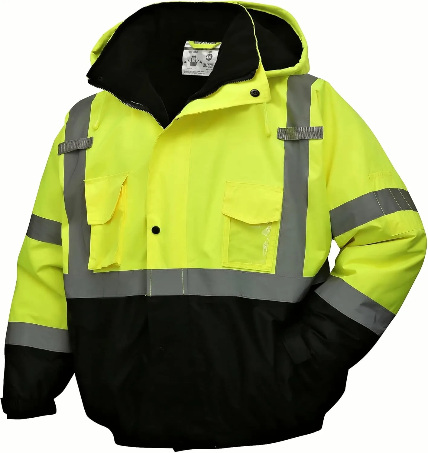 SKSAFETY High Visibility Reflective Jackets for Men, Waterproof Class 3 Safety Jacket with Pockets, Hi Vis Yellow Coats with Black Bottom, Mens Work Construction Coats for Cold Weather, L, 1 Pack