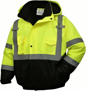 SKSAFETY High Visibility Reflective Jackets for Men, Waterproof Class 3 Safety Jacket with Pockets, Hi Vis Yellow Coats with Black Bottom, Mens Work Construction Coats for Cold Weather, L, 1 Pack