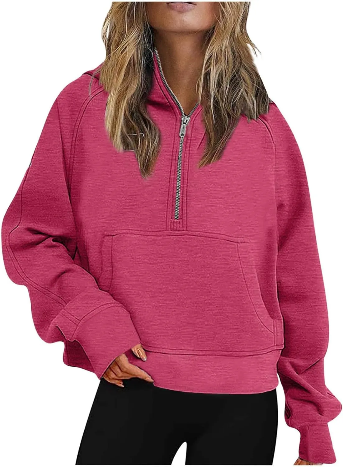 SMIDOW Womens Half Zip Up Sweatshirts Fall Fashion 2023 Oversized Cropped Pullover Fleece Quarter Zip Hoodies With Pockets