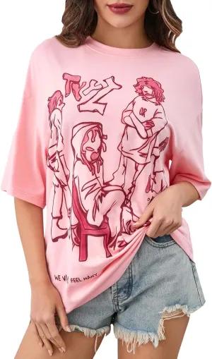 SOLY HUX Women's Graphic T-Shirt Y2k Printed Tees Summer Half Sleeve Preppy Baggy Tops Streetwear Shirts