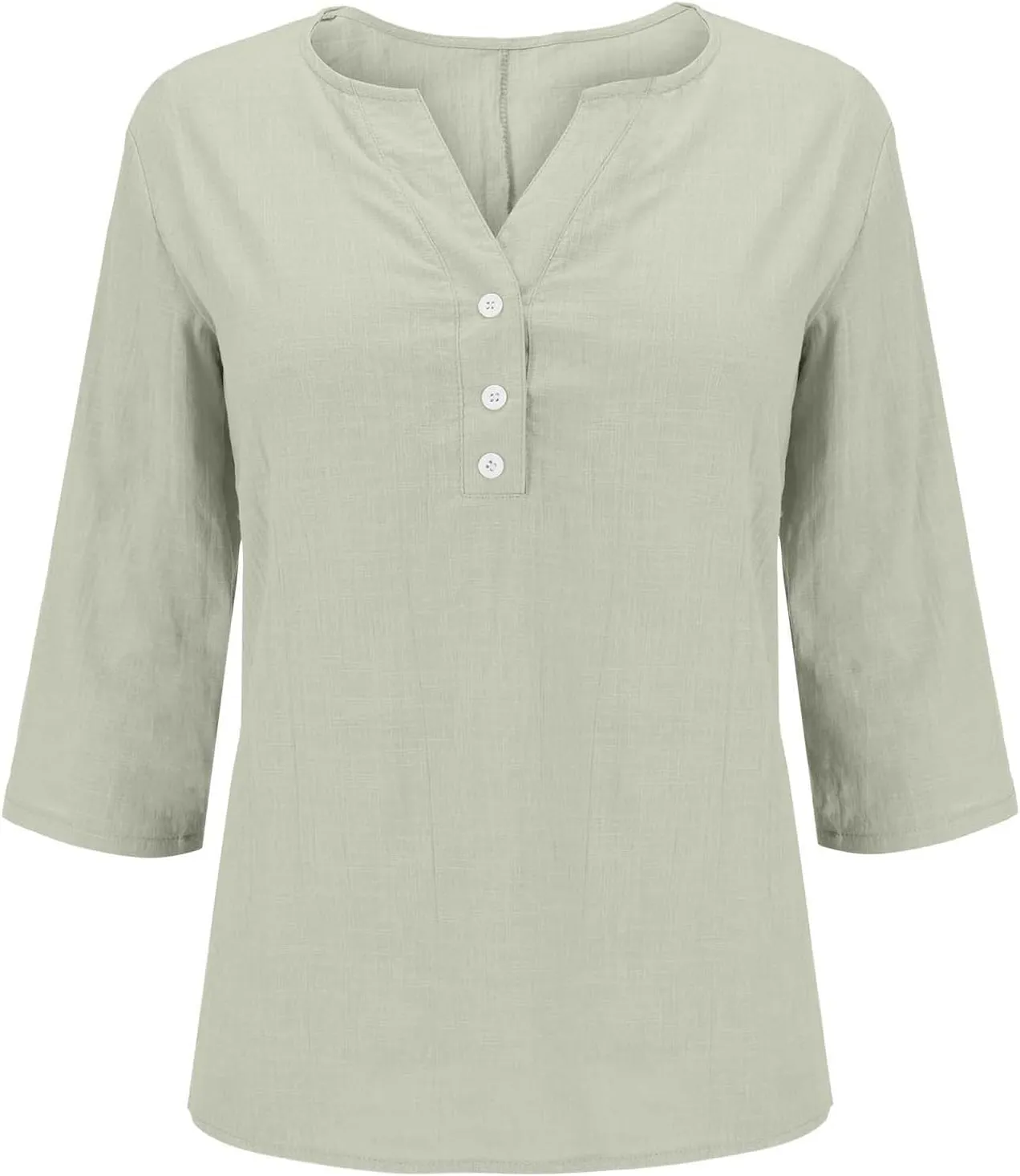 Summer Cotton Linen Shirts for Women 2025 Fashion Solid Color V Neck 3/4 Sleeve Tops Plus Size Casual Loose Blouses