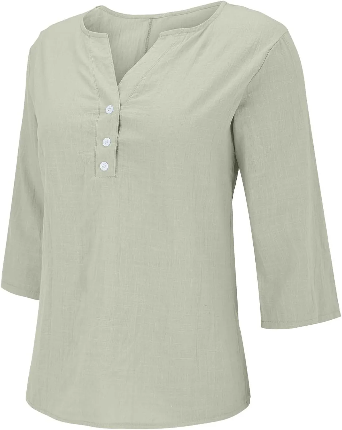 Summer Cotton Linen Shirts for Women 2025 Fashion Solid Color V Neck 3/4 Sleeve Tops Plus Size Casual Loose Blouses