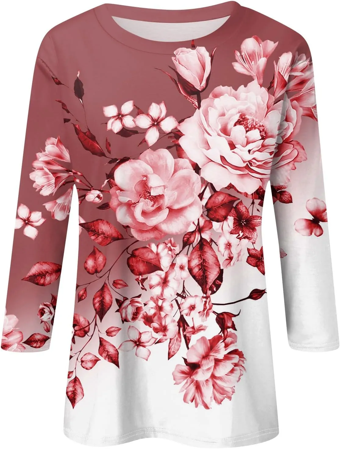 Summer Tops for Women 2024 3/4 Sleeve Crewneck Shirts Floral Print Tees Cute Graphic Tunics