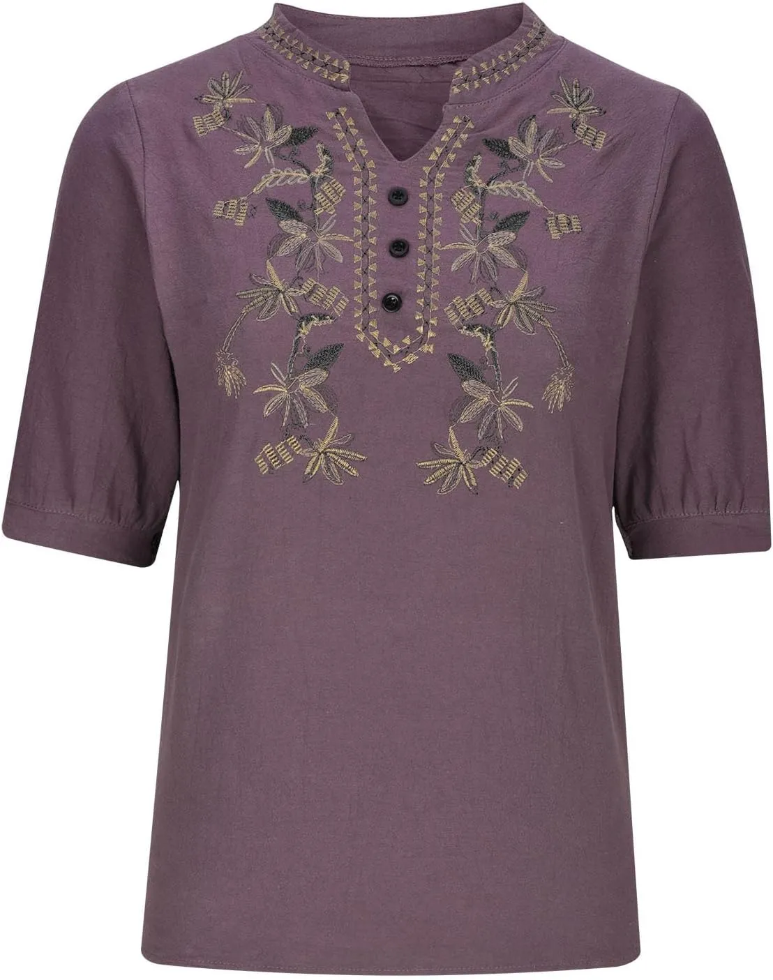 Summer Tops for Women Casual Cotton Linen Half Sleeve Tee Shirts Lightweight Mexican Embroidery Peasant Blouses