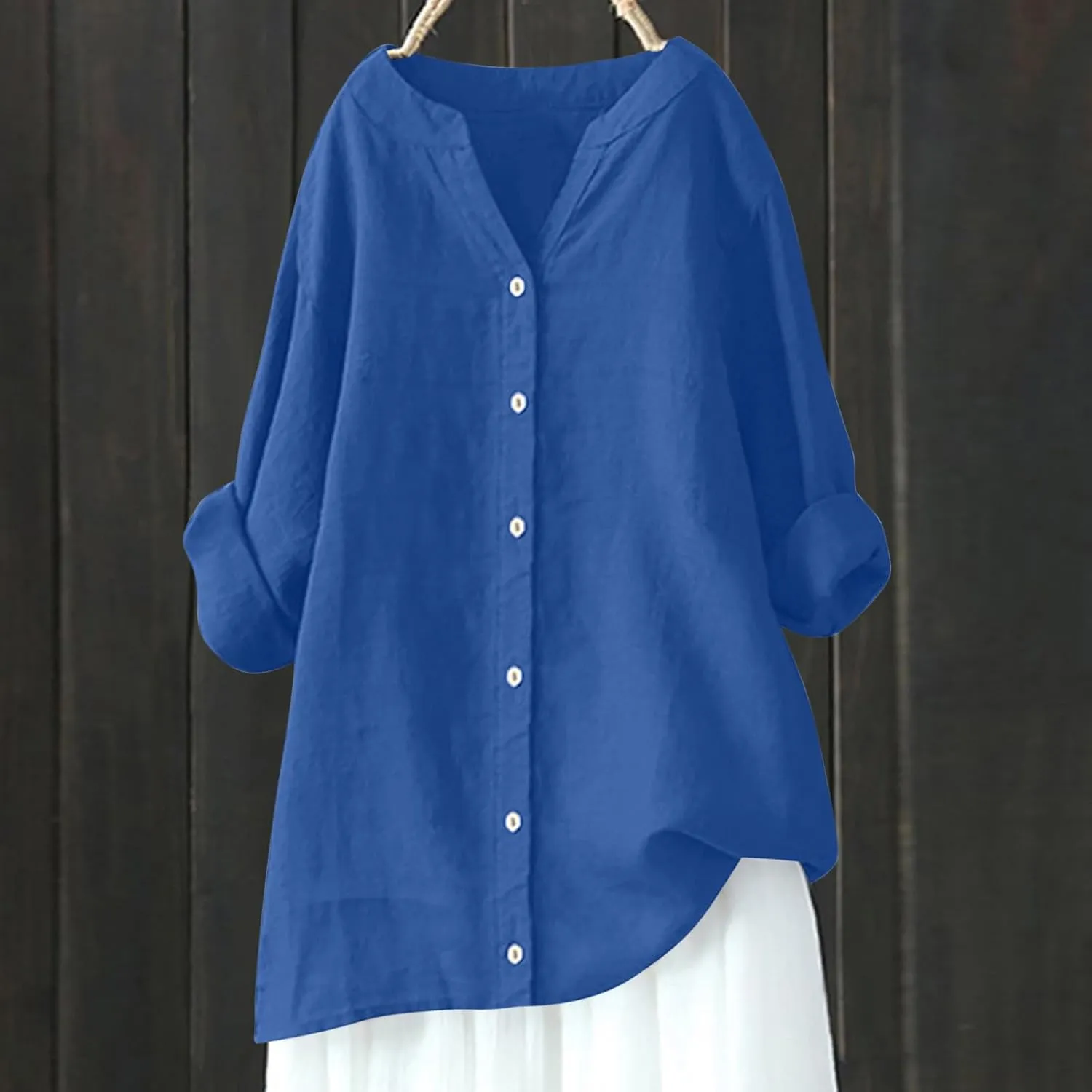 Summer Tops for Women Casual Fashion Button Down Long Sleeve Plus Size Linen Shirts Gauze Tunic Blouse Trendy Clothes
