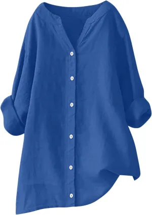 Summer Tops for Women Casual Fashion Button Down Long Sleeve Plus Size Linen Shirts Gauze Tunic Blouse Trendy Clothes