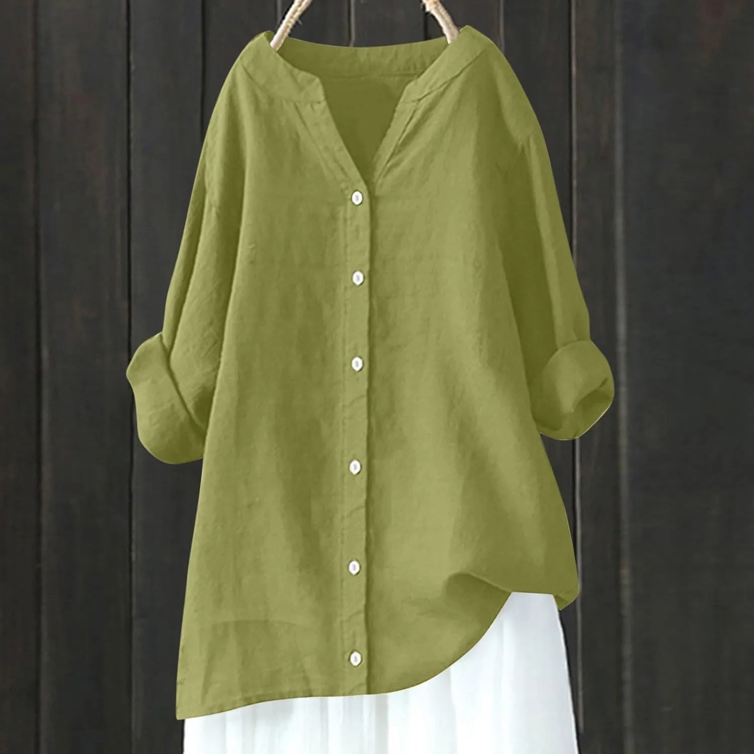 Summer Tops for Women Casual Fashion Button Down Long Sleeve Plus Size Linen Shirts Gauze Tunic Blouse Trendy Clothes