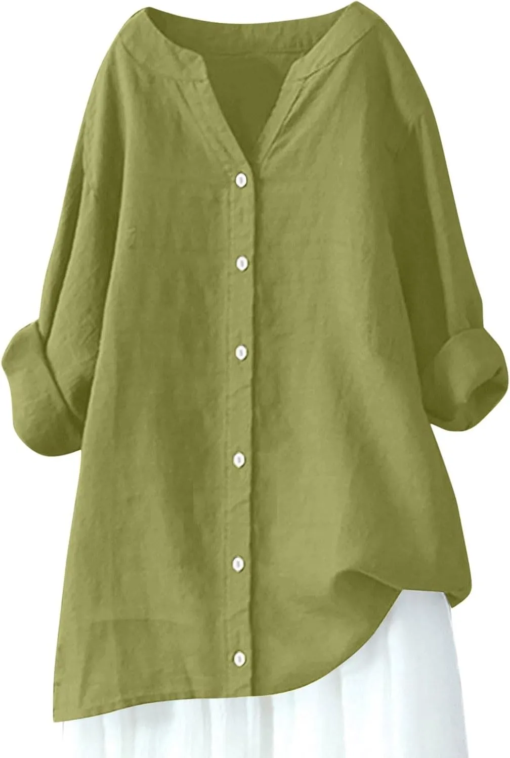 Summer Tops for Women Casual Fashion Button Down Long Sleeve Plus Size Linen Shirts Gauze Tunic Blouse Trendy Clothes