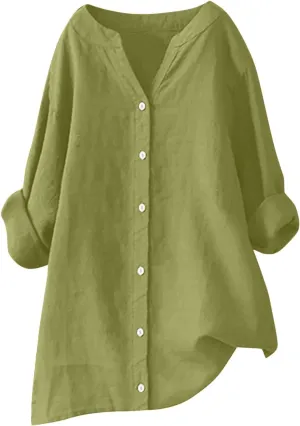 Summer Tops for Women Casual Fashion Button Down Long Sleeve Plus Size Linen Shirts Gauze Tunic Blouse Trendy Clothes