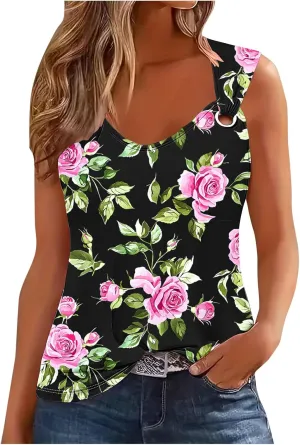 Tank Top for Women Loose Fit O Ring Shoulder Tank Tops Summer Casual Sleeveless Camisole Trendy Cute T Shirts Blouses