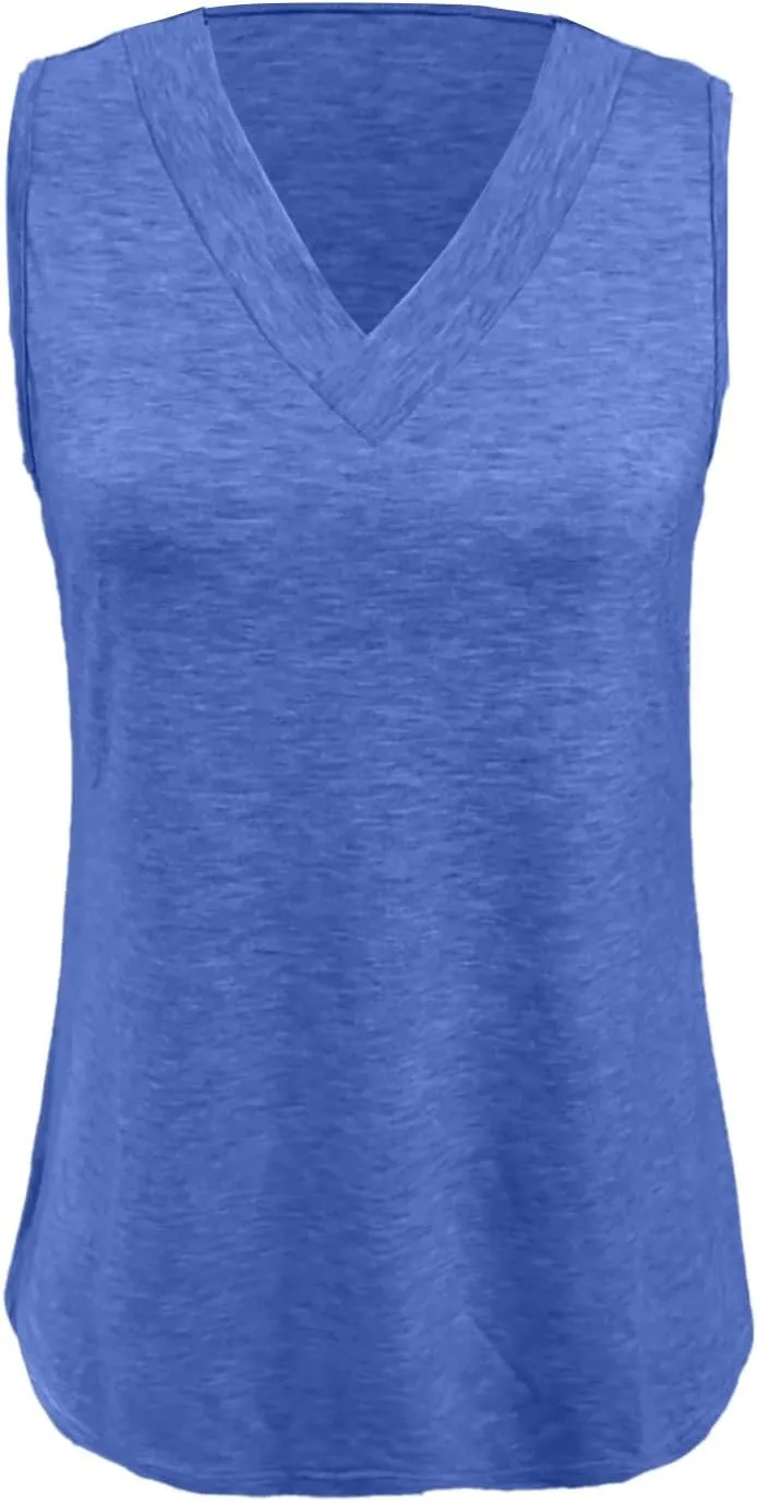Tank Top for Women Summer V Neck T Shirt Casual Sleeveless Solid Color Tshirts Loose Fit Trendy Clothes
