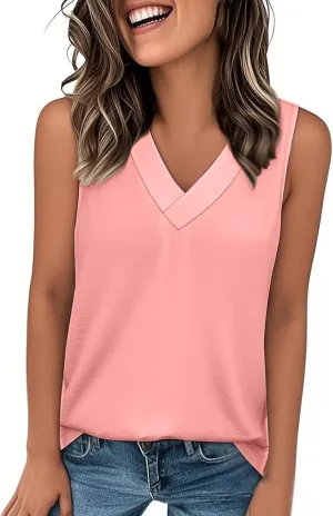 Tank Top for Women Summer V Neck T Shirts Casual Sleeveless Basic Tshirt Loose Fashion 2025