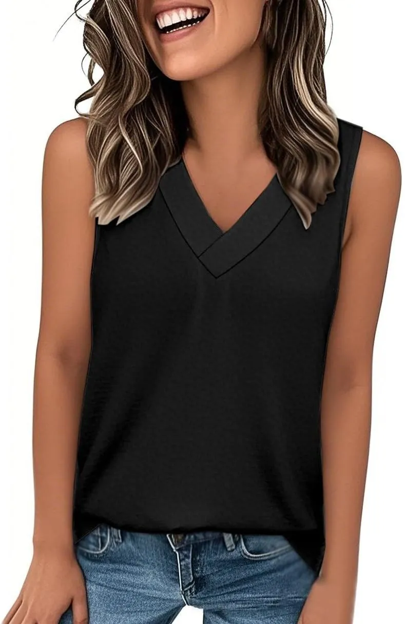 Tank Top for Women Summer V Neck T Shirts Casual Sleeveless Basic Tshirt Loose Fashion 2025