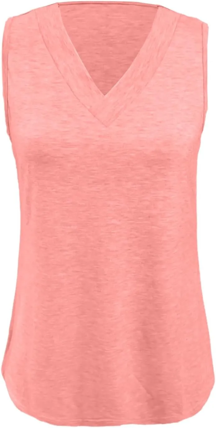 Tank Top for Women Summer V Neck T Shirts Casual Sleeveless Basic Tshirt Loose Fashion 2025