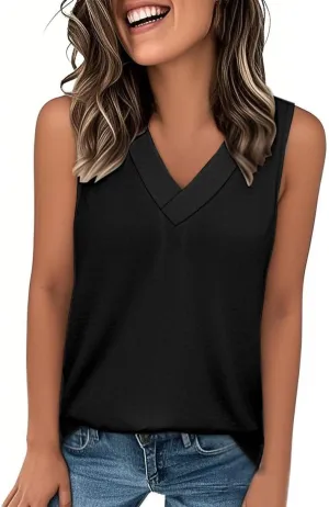 Tank Top for Women Summer V Neck T Shirts Casual Sleeveless Basic Tshirt Loose Fashion 2025