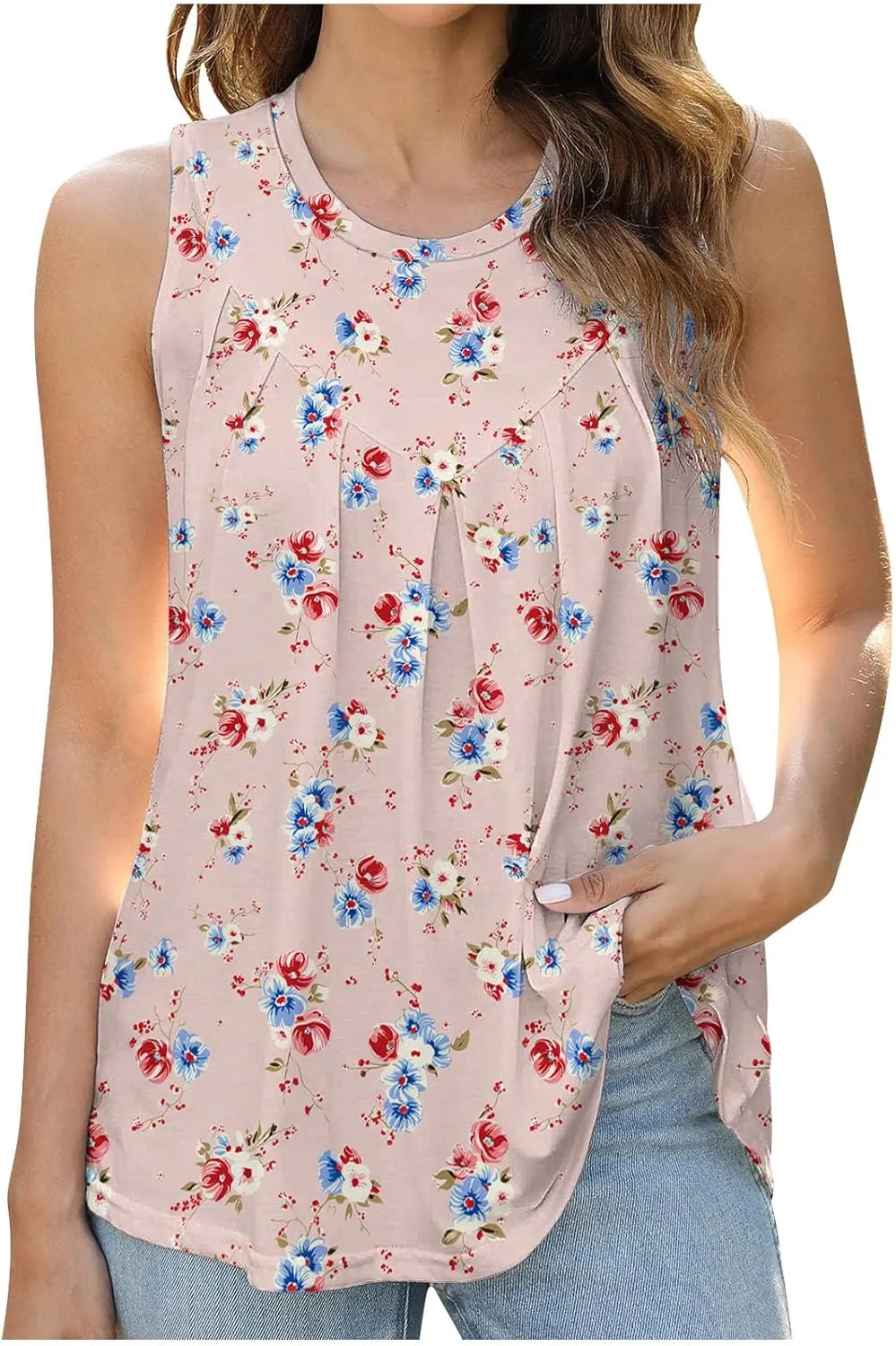Tank Tops for Women 2025 Casual Printed Crewneck Trendy Sleeveless Dressy Tank Summer Vacation Beach Tunics Camisole
