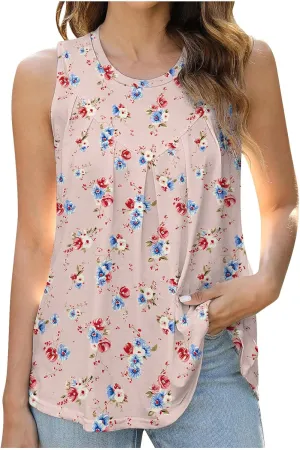 Tank Tops for Women 2025 Casual Printed Crewneck Trendy Sleeveless Dressy Tank Summer Vacation Beach Tunics Camisole