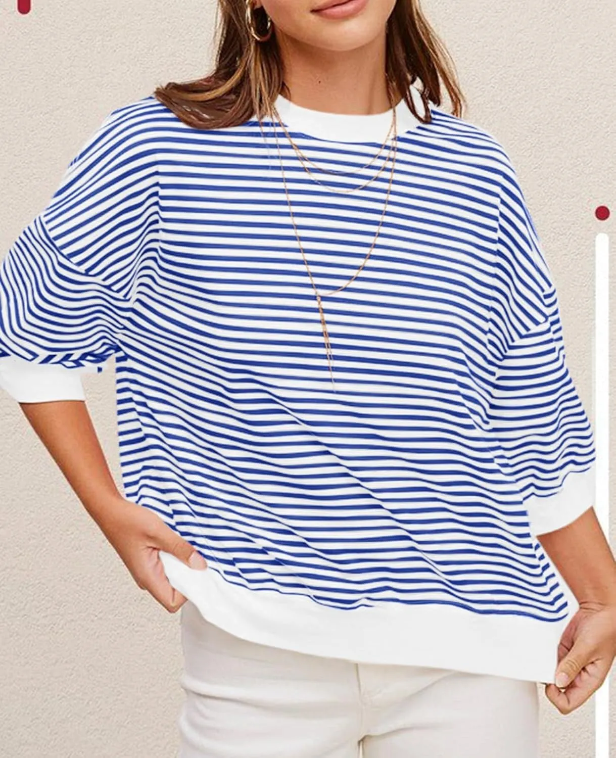 Tankaneo Womens Puff Sleeve Striped T Shirt Oversized Cropped Summer Casual Cotton Tops Loose Fitting Crewneck Sweatshirt