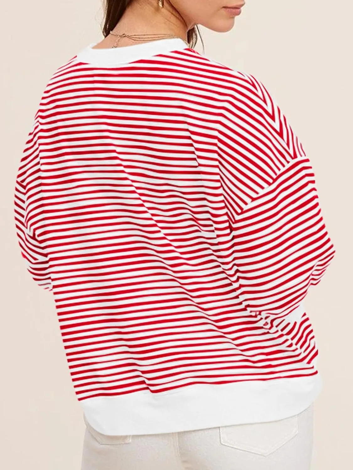 Tankaneo Womens Puff Sleeve Striped T Shirt Oversized Cropped Summer Casual Cotton Tops Loose Fitting Crewneck Sweatshirt