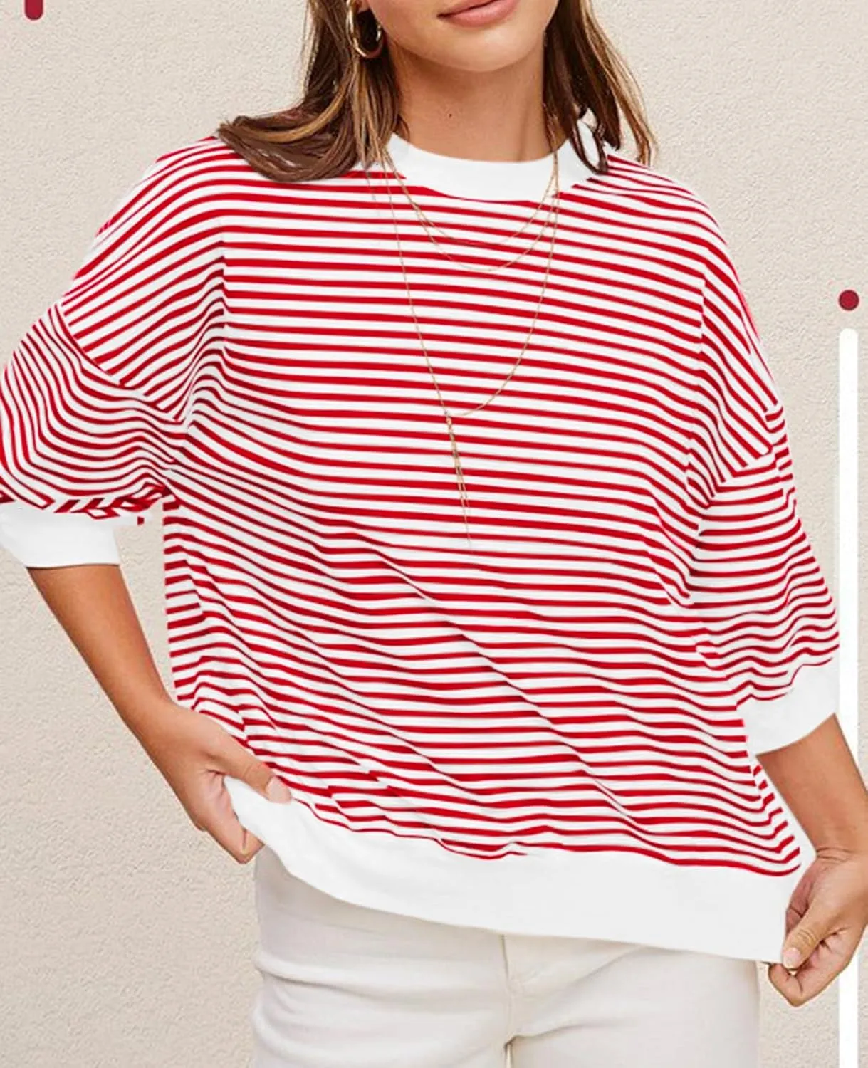 Tankaneo Womens Puff Sleeve Striped T Shirt Oversized Cropped Summer Casual Cotton Tops Loose Fitting Crewneck Sweatshirt