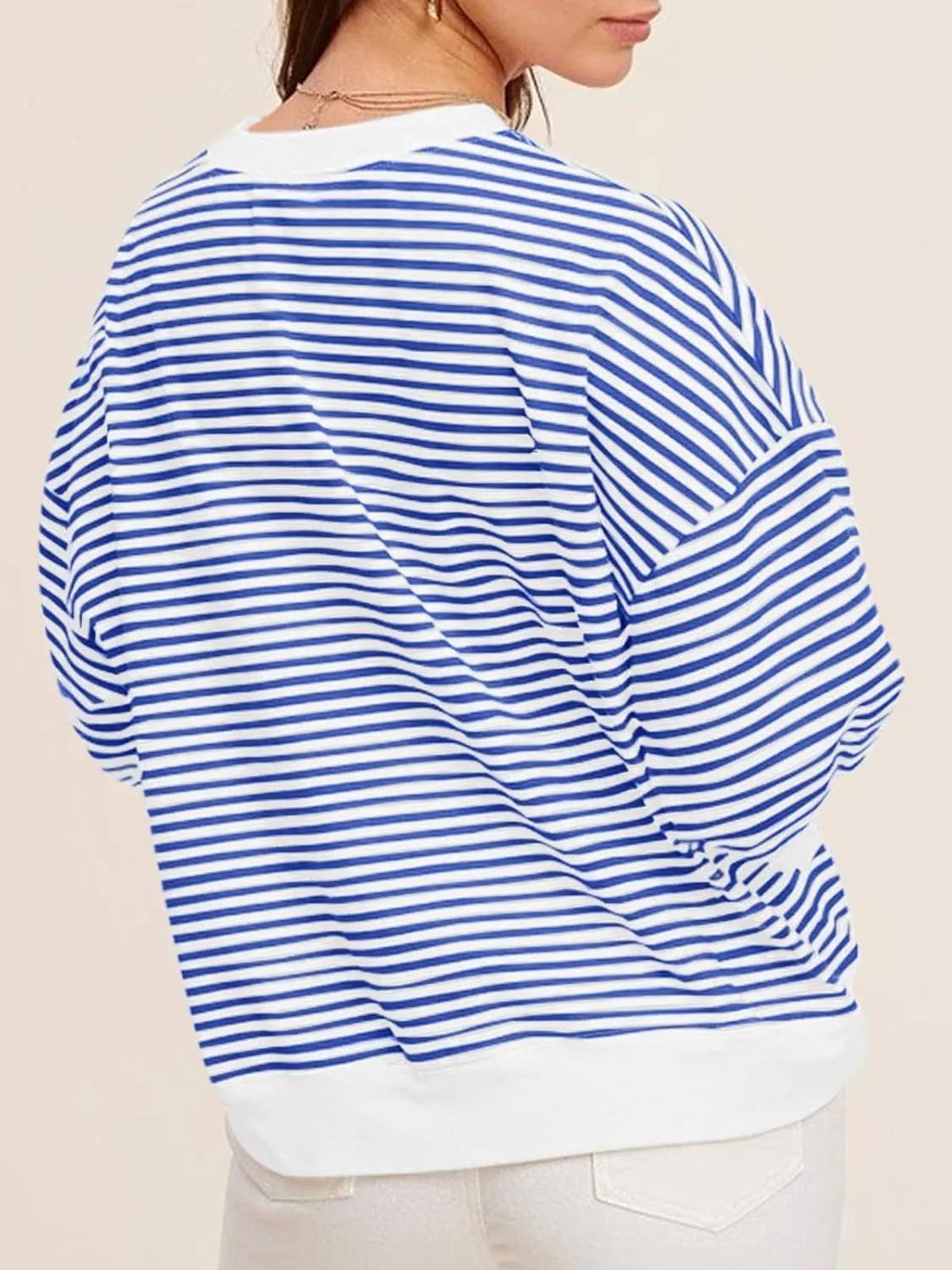 Tankaneo Womens Puff Sleeve Striped T Shirt Oversized Cropped Summer Casual Cotton Tops Loose Fitting Crewneck Sweatshirt