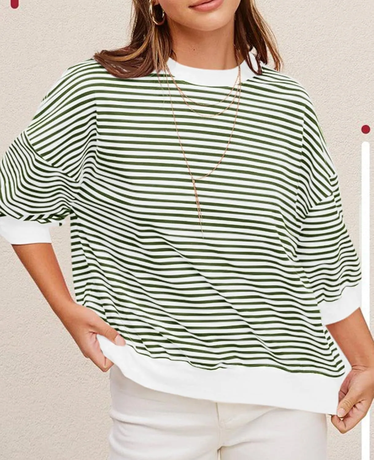 Tankaneo Womens Puff Sleeve Striped T Shirt Oversized Cropped Summer Casual Cotton Tops Loose Fitting Crewneck Sweatshirt