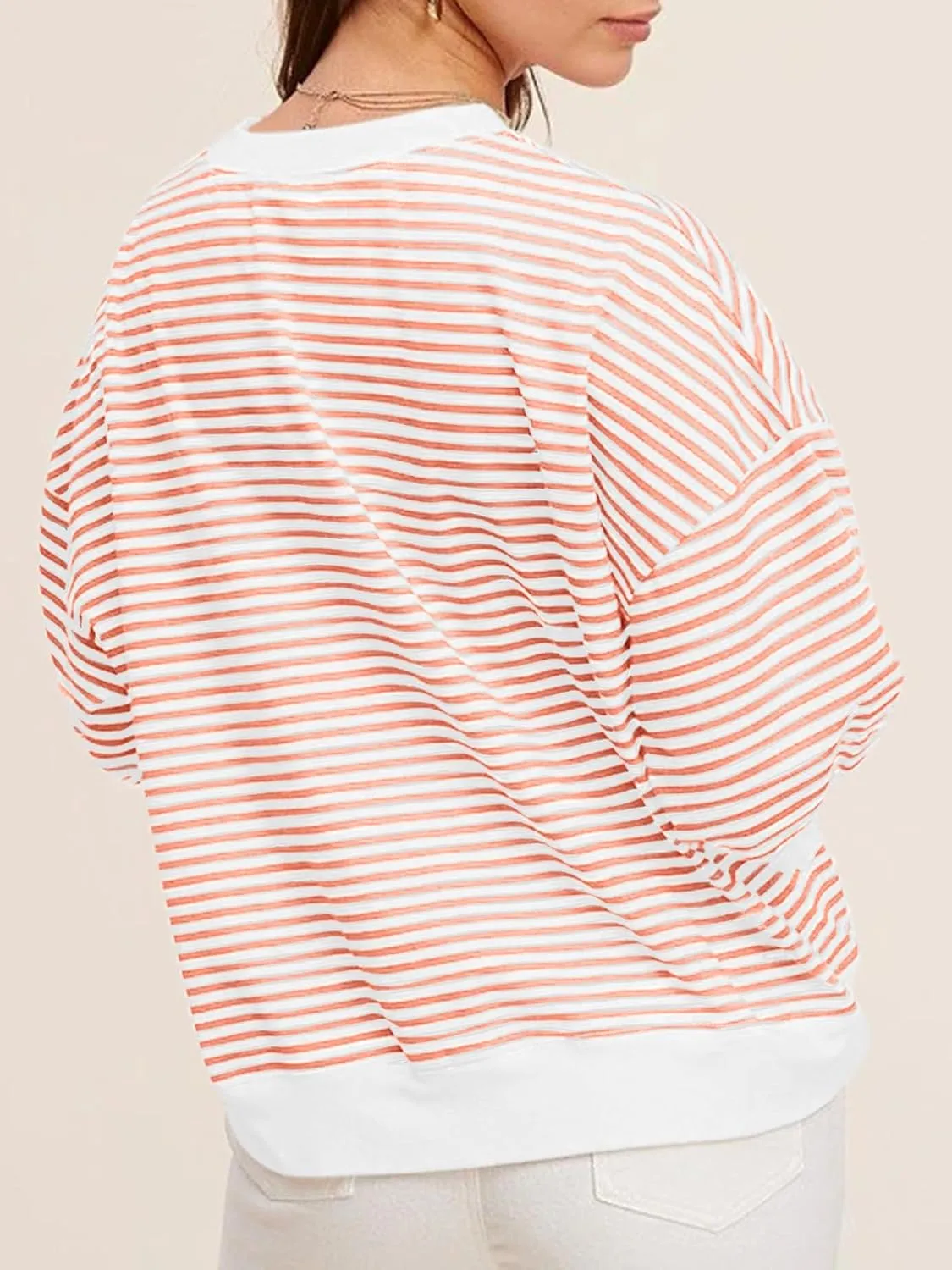Tankaneo Womens Puff Sleeve Striped T Shirt Oversized Cropped Summer Casual Cotton Tops Loose Fitting Crewneck Sweatshirt
