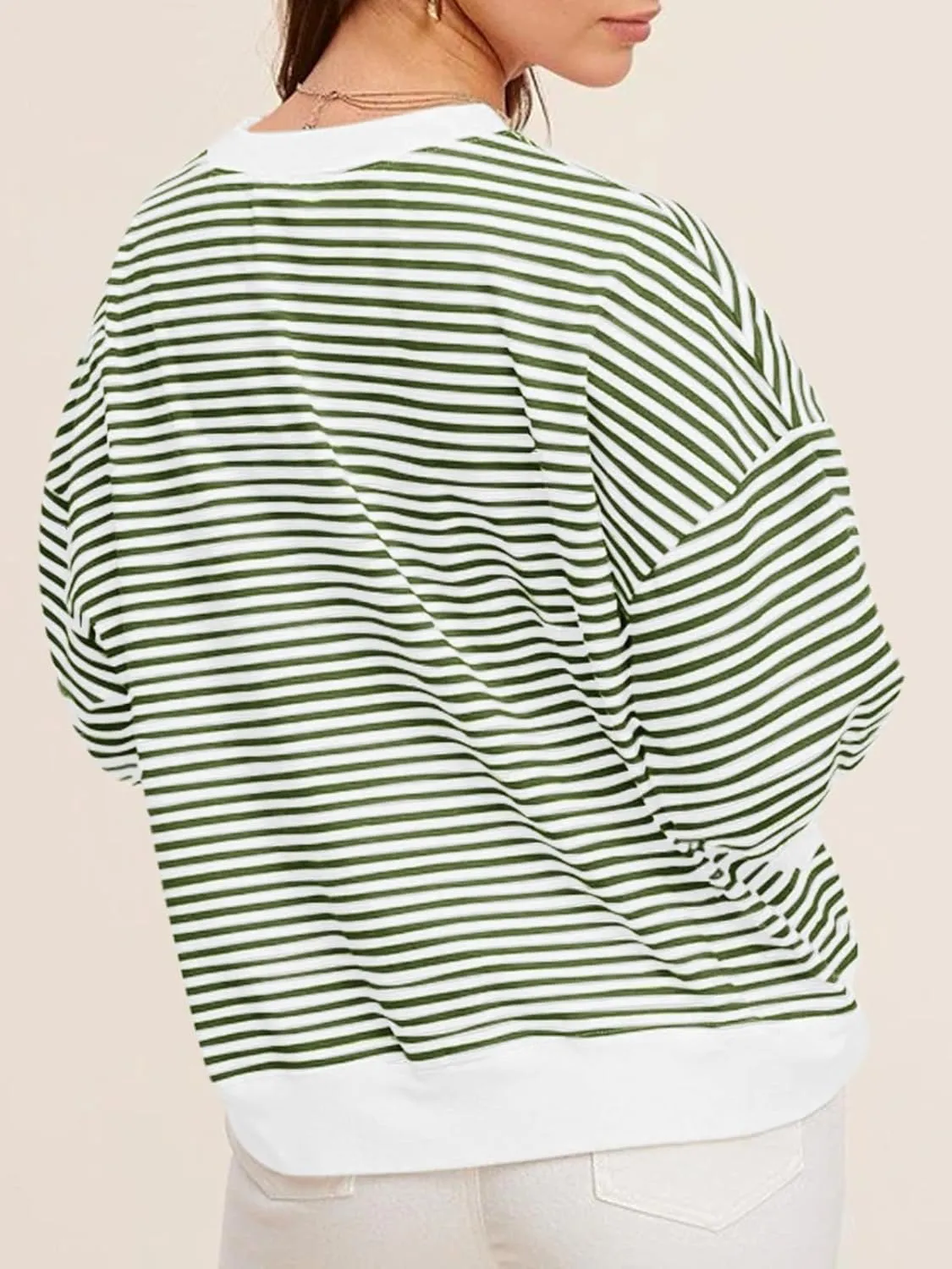 Tankaneo Womens Puff Sleeve Striped T Shirt Oversized Cropped Summer Casual Cotton Tops Loose Fitting Crewneck Sweatshirt