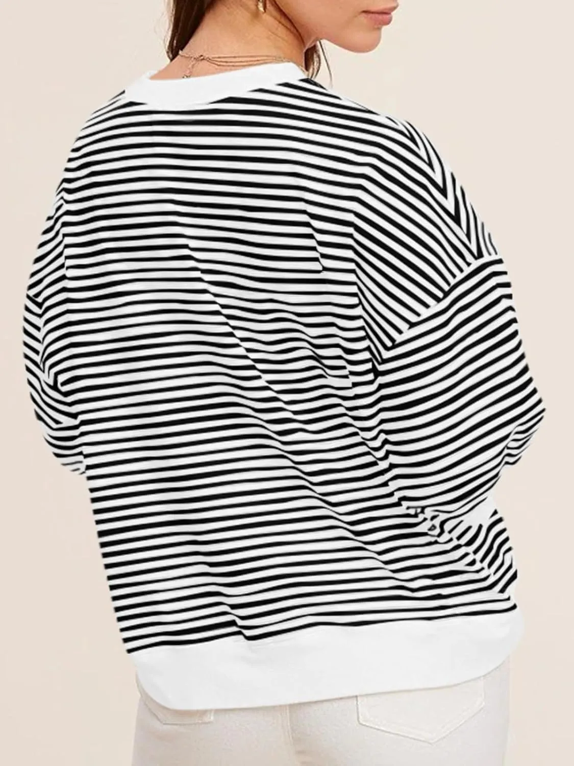Tankaneo Womens Puff Sleeve Striped T Shirt Oversized Cropped Summer Casual Cotton Tops Loose Fitting Crewneck Sweatshirt