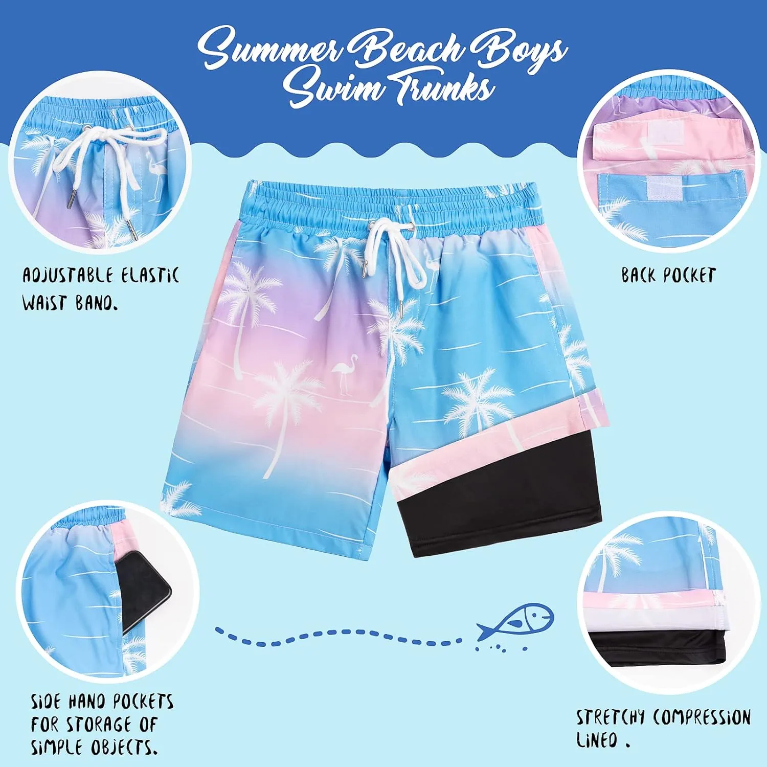 techcity Boys Swim Trunks Boxer Brief Liner Swimwear Bathing Suit Quick Dry Compression Swim Shorts 3-18 Years