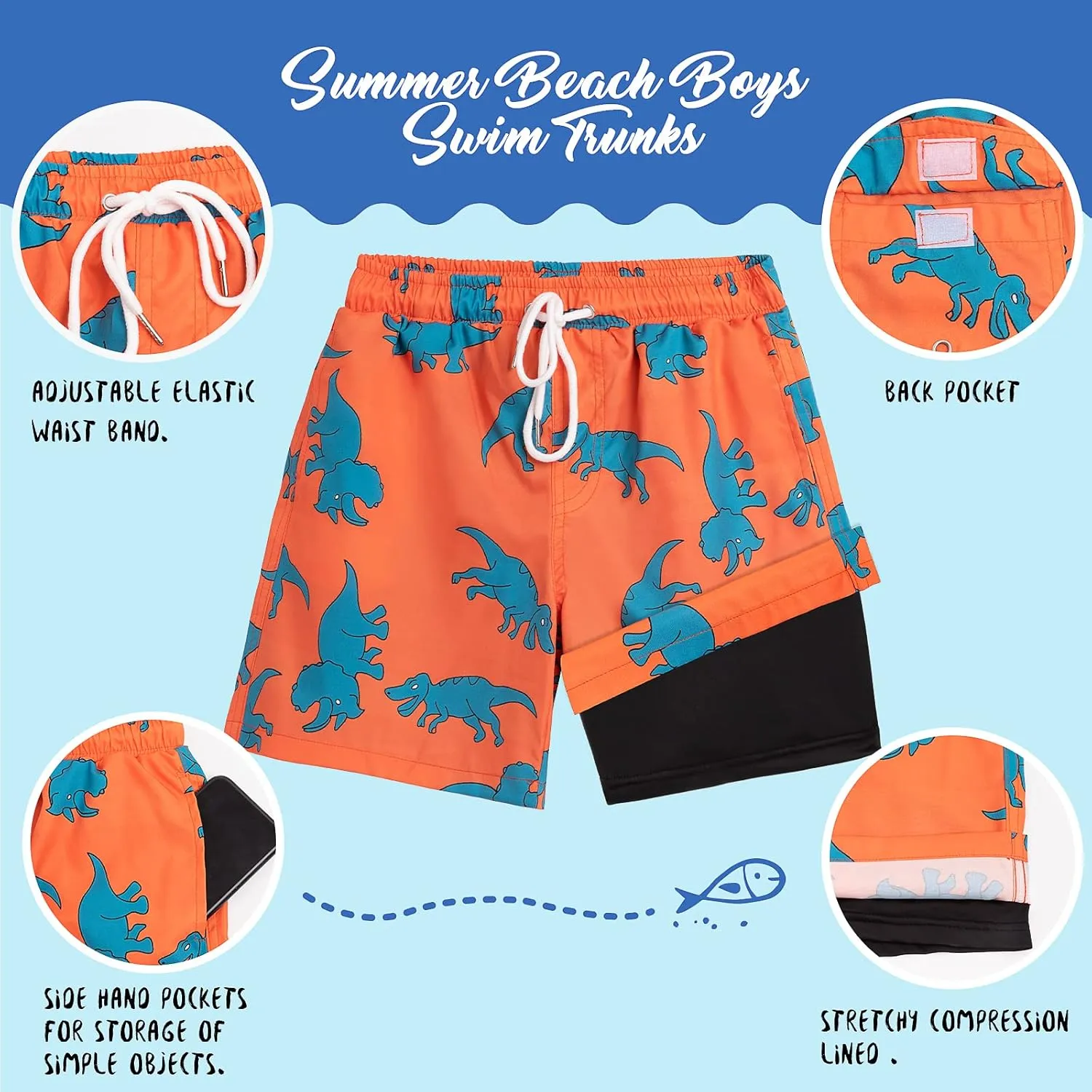 techcity Boys Swim Trunks Boxer Brief Liner Swimwear Bathing Suit Quick Dry Compression Swim Shorts 3-18 Years