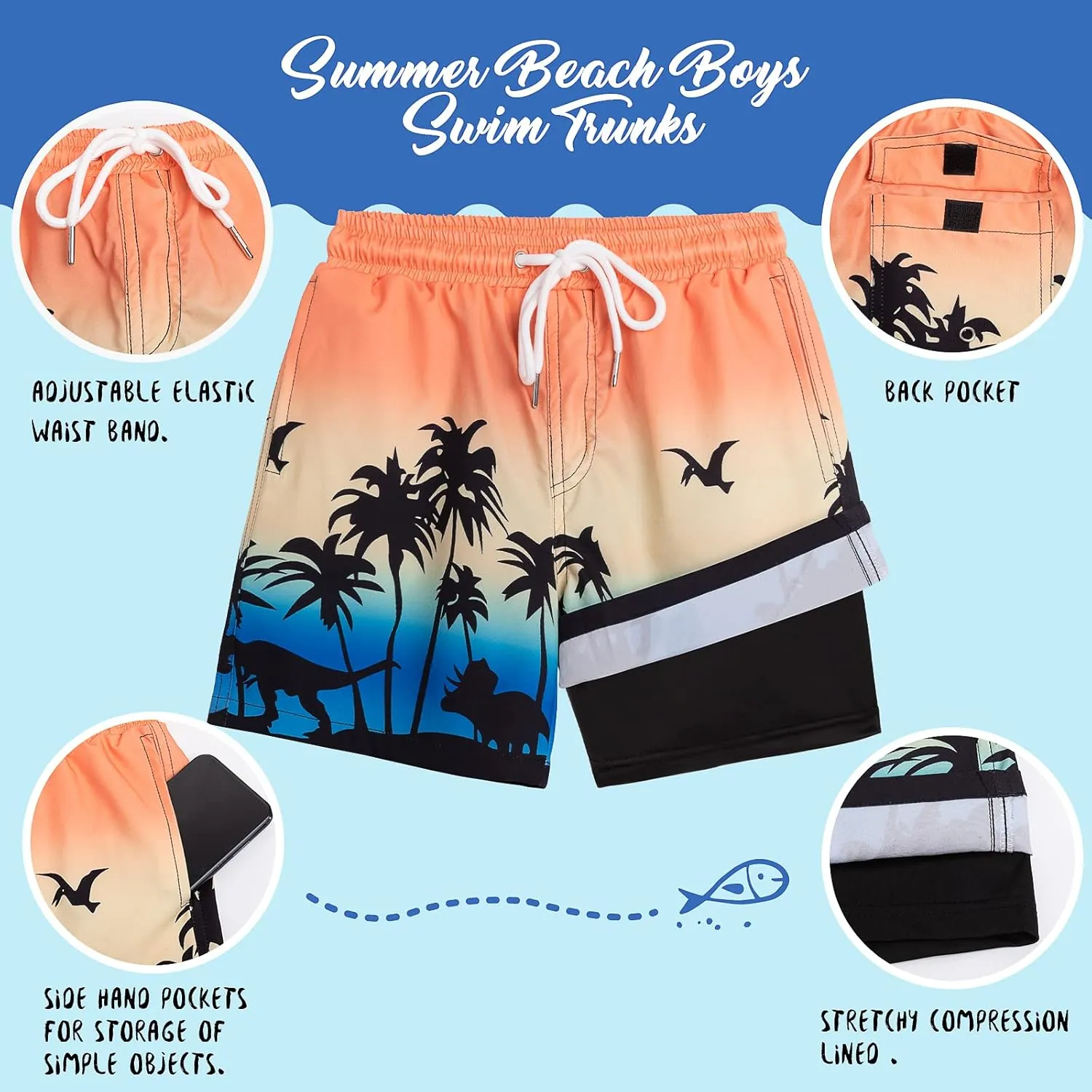 techcity Boys Swim Trunks Boxer Brief Liner Swimwear Bathing Suit Quick Dry Compression Swim Shorts 3-18 Years
