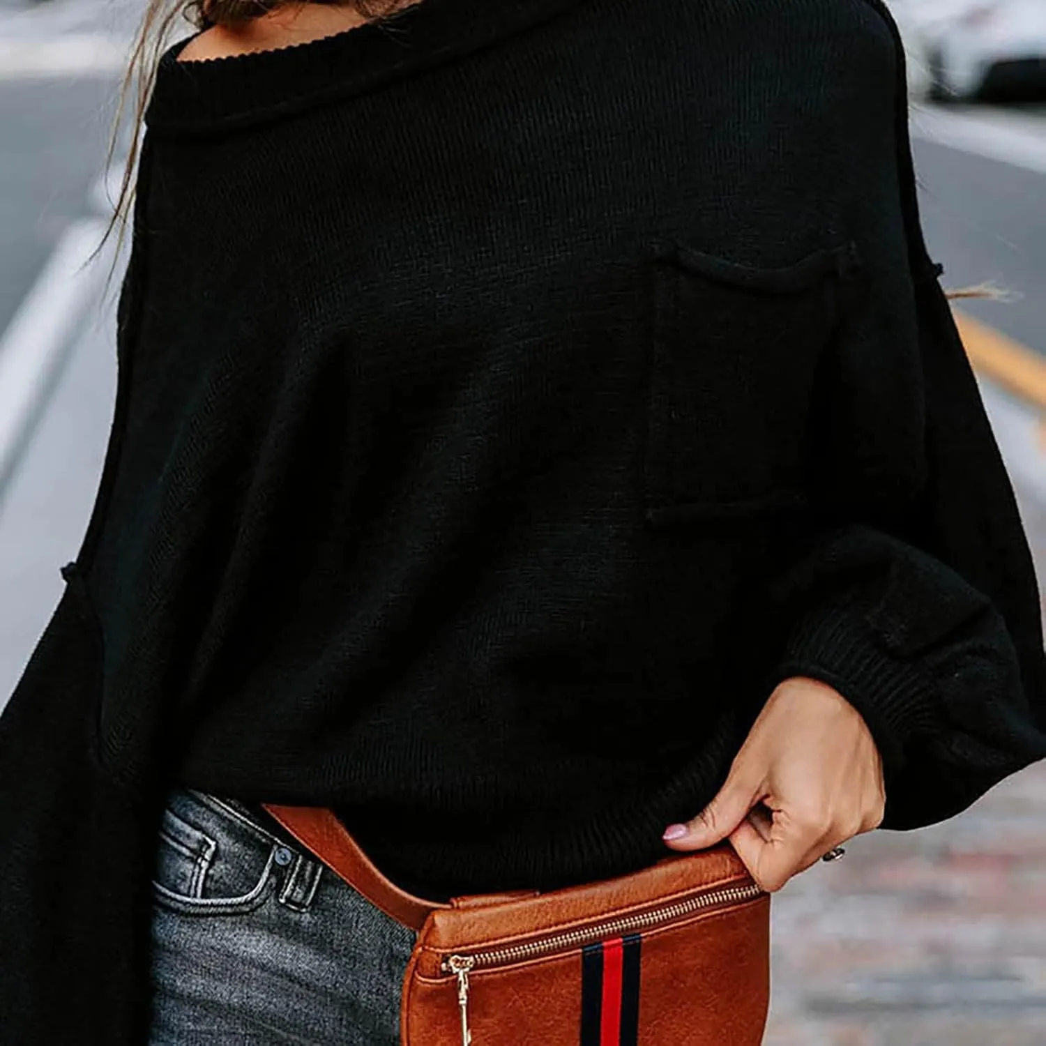 Trendy Sweater for Women Oversized Knit Long Sleeve Drop Shoulder Loose Pullovers Fashioin Daily Party Cropped Tops