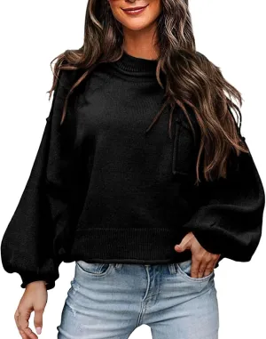 Trendy Sweater for Women Oversized Knit Long Sleeve Drop Shoulder Loose Pullovers Fashioin Daily Party Cropped Tops