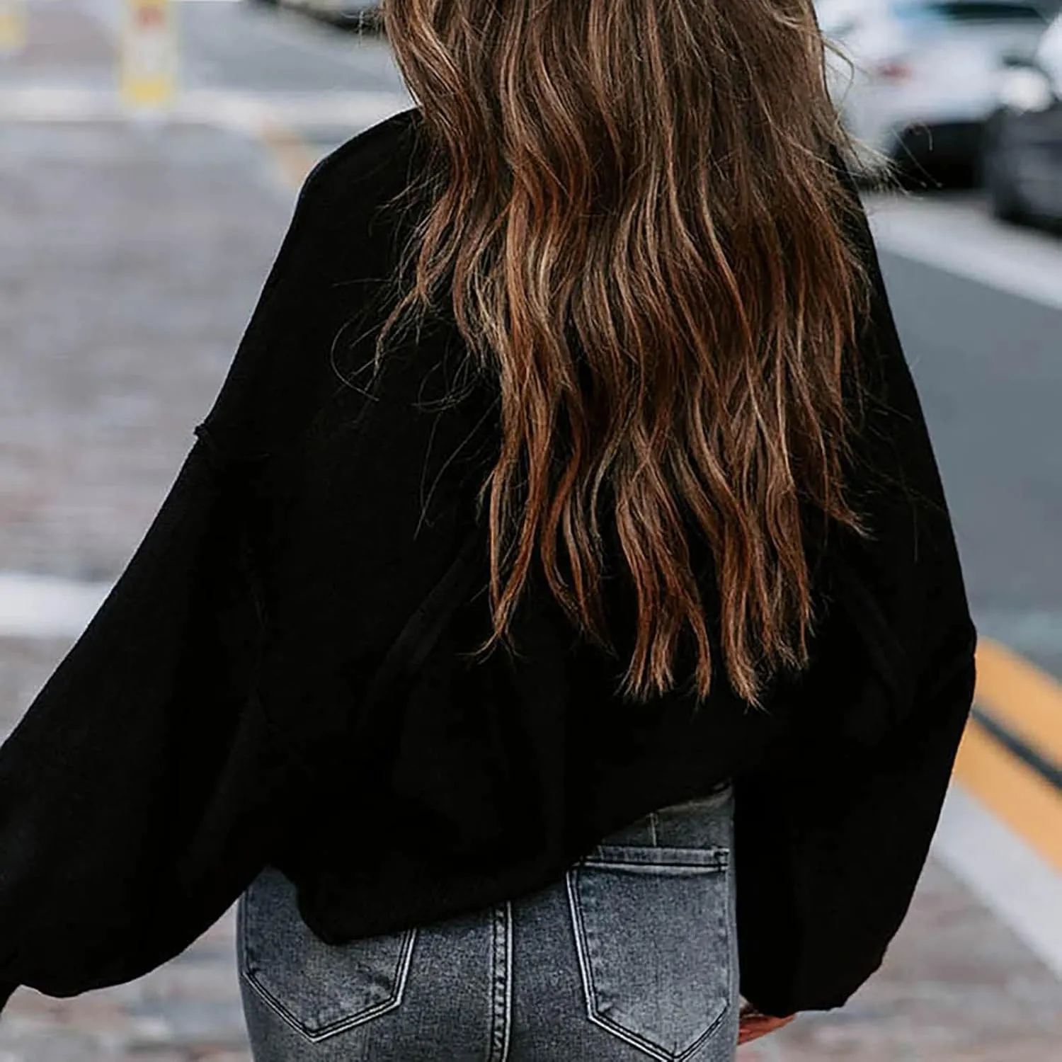 Trendy Sweater for Women Oversized Knit Long Sleeve Drop Shoulder Loose Pullovers Fashioin Daily Party Cropped Tops