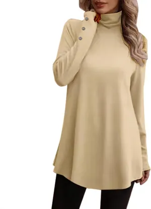 Tunic Sweatshirts for Women Spring Fashion Long Shirts to Wear with Leggings Casual Turtleneck Long Sleeve Pullover Tops