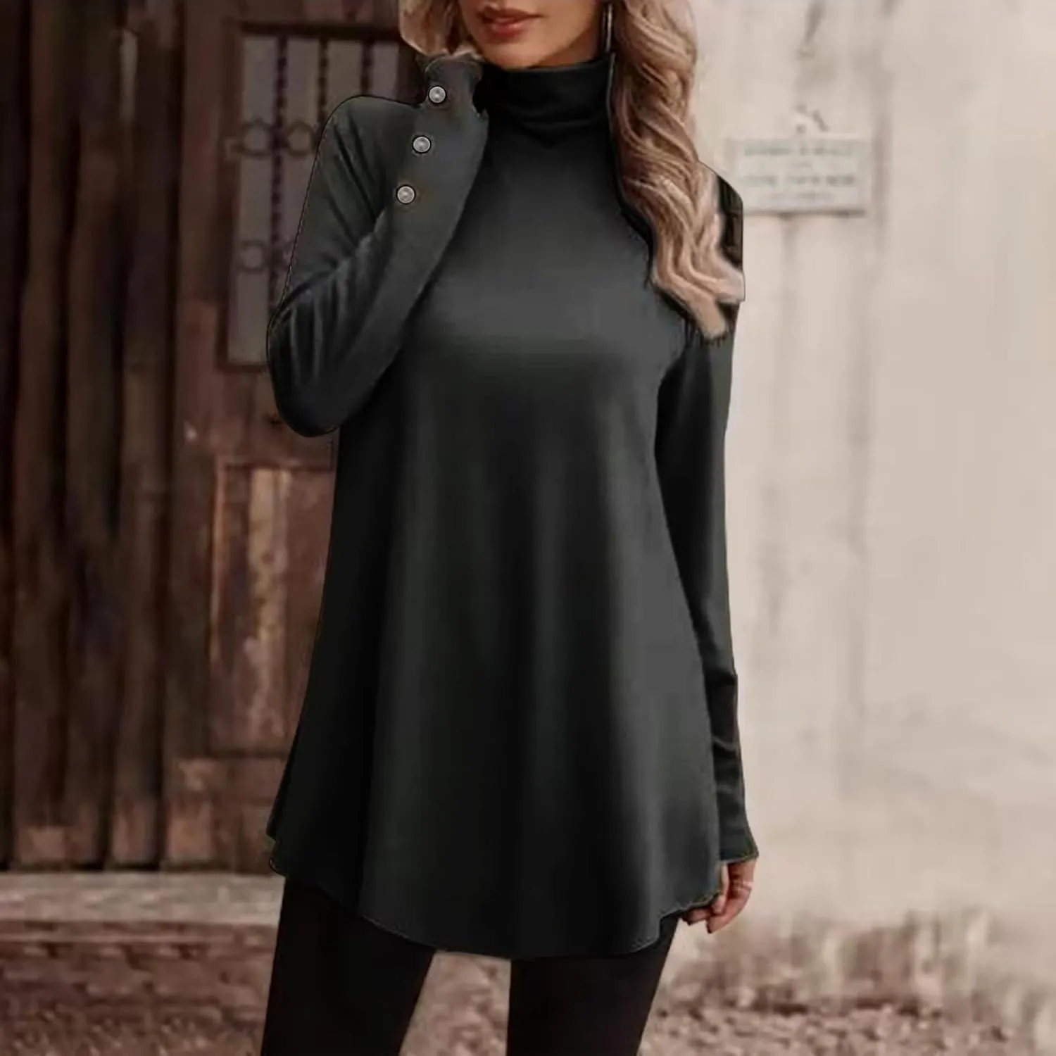 Tunic Sweatshirts for Women Spring Fashion Long Shirts to Wear with Leggings Casual Turtleneck Long Sleeve Pullover Tops