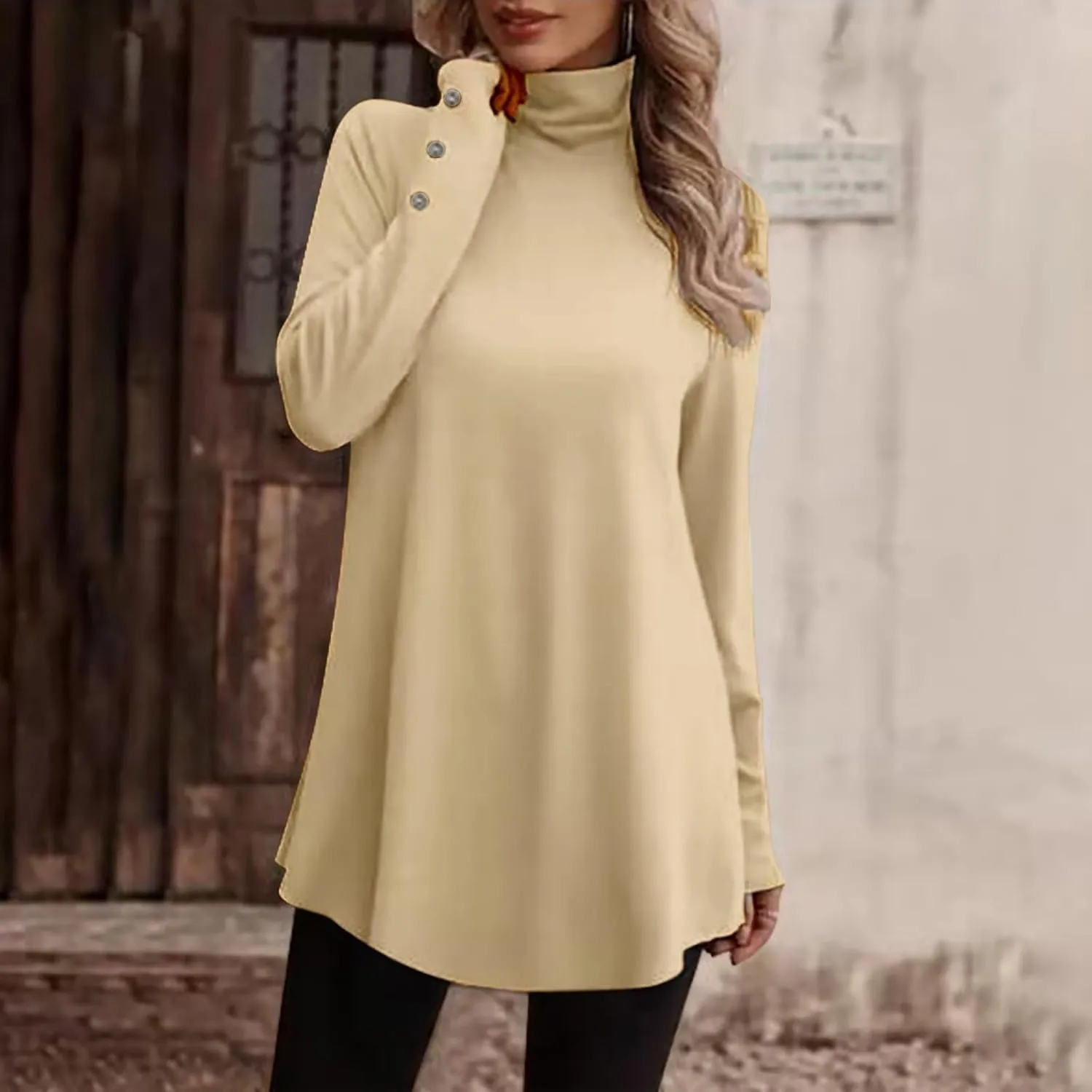 Tunic Sweatshirts for Women Spring Fashion Long Shirts to Wear with Leggings Casual Turtleneck Long Sleeve Pullover Tops