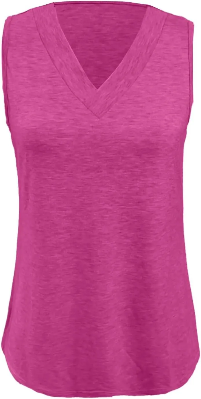 V Neck Tank Top Womens Casual Sleeveless Loose Fit Solid Color Beach Vacation Fashion Summer Tshirts