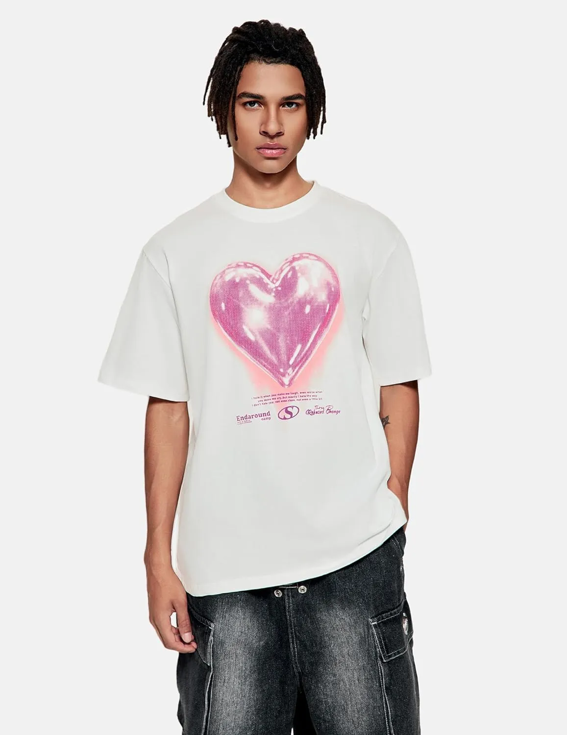 Vamtac Love Balloon Graphic Tees Men Y2k Oversized Cute Tshirts Summer Heart Short Sleeve Cotton Tops