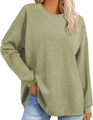 Waffle Oversized Sweatshirts for Women Long Sleeve Crewneck Pullovers 2025 Spring Fall Casual Shirts Fashion Tunics