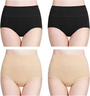 wirarpa Women's Cotton Underwear High Waisted Ladies Panties Full Coverage Briefs 4 Pack (Regular & Plus Size)