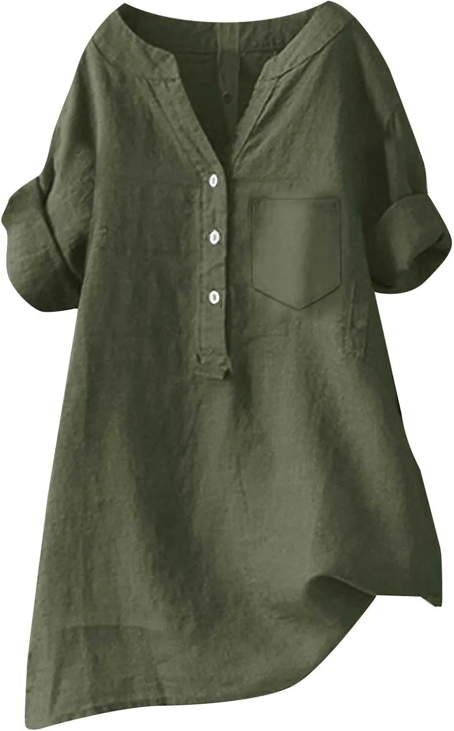 Women Button Down Shirt V Neck Long Sleeve Cotton Linen Summer Casual Trendy Blouses Top Loose Tunic Tops