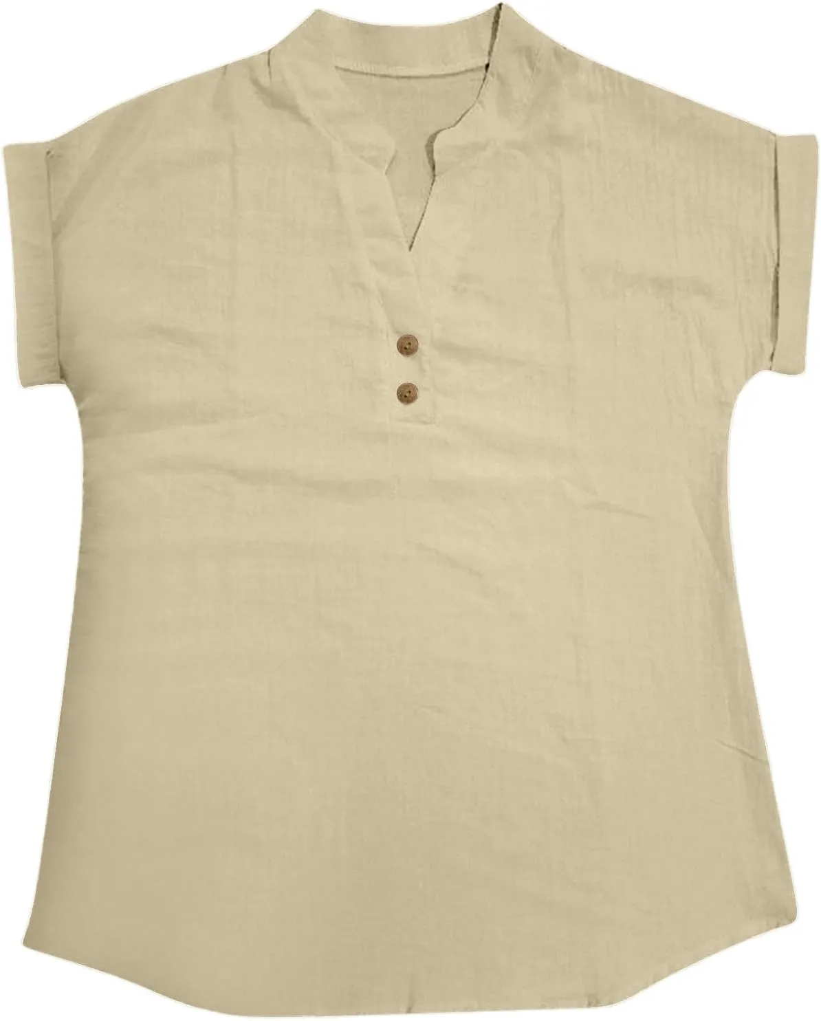 Women Button Up Shirts Solid Short Sleeve Linen Summer Casual Henley Blouse Top Loose Fit Tops