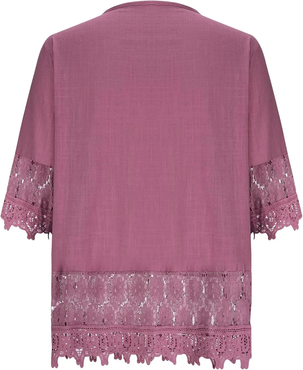 Women Cotton Linen Embroidered Tops Loose 3/4 Sleeve Shirt Dressy Casual Boho Tunic Summer Lace Peasant Blouses