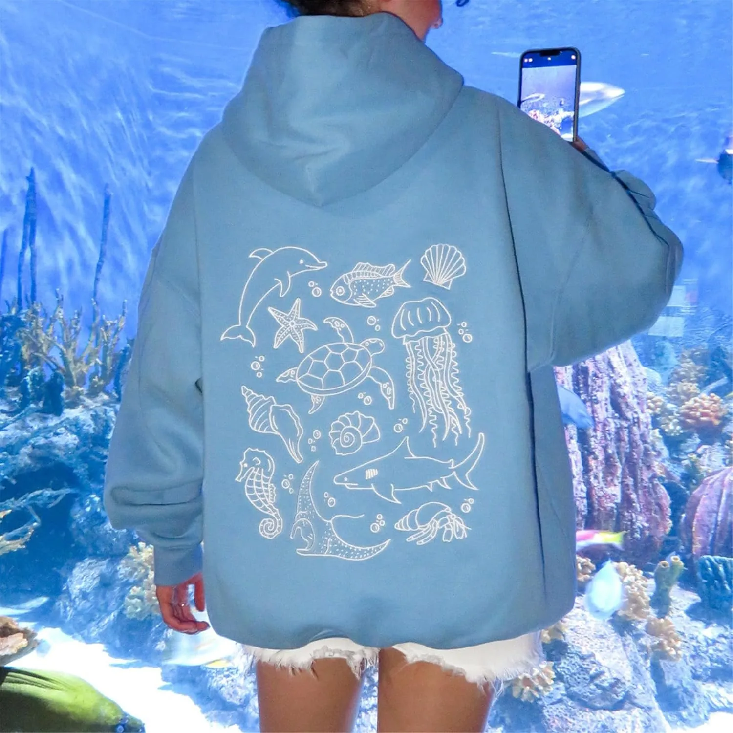 Women Embroidered Hoodies Y2K Long Sleeve Hooded Cute Preppy Fleece Pullover Sweatshirts with Pockets