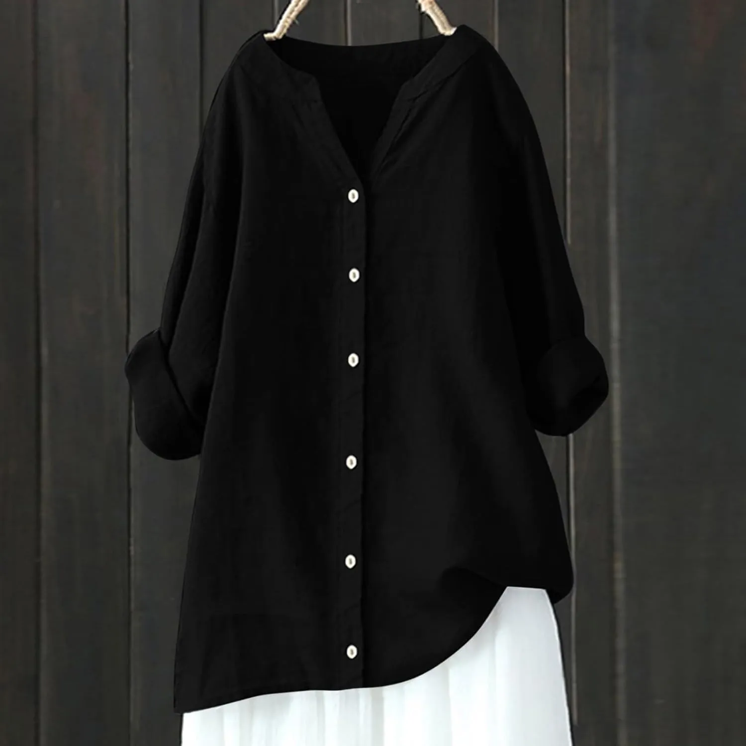 Women Linen Shirts V-Neck Button Down Blouse Boho Trendy Tee Top Short Sleeve Loose Tunics Top
